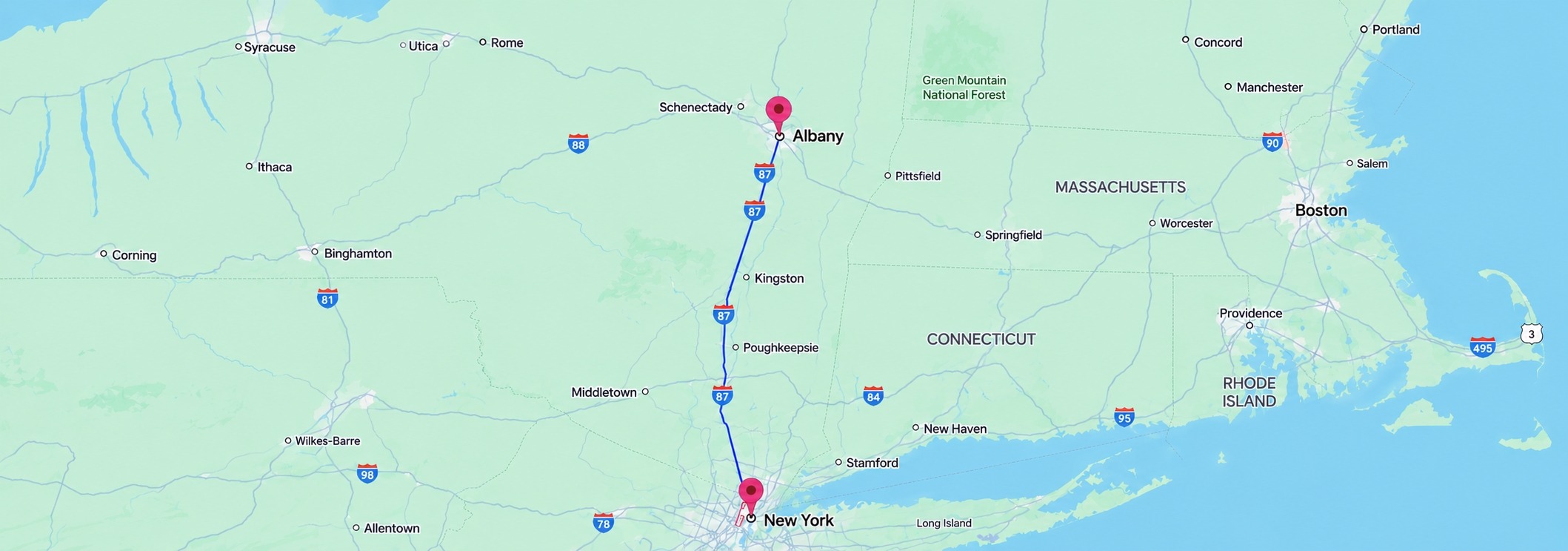 New York to Albany bus route map